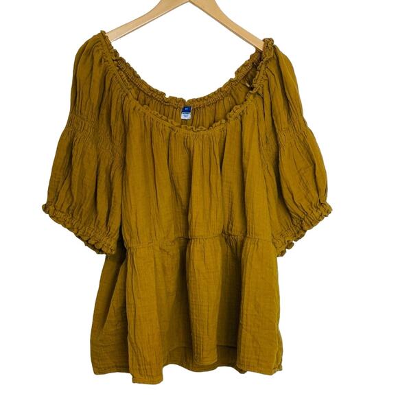 Old Navy Women's Puff Sleeve Shirred Baby Doll Blouse Dark Gold Brown Size 3x - Picture 3 of 6